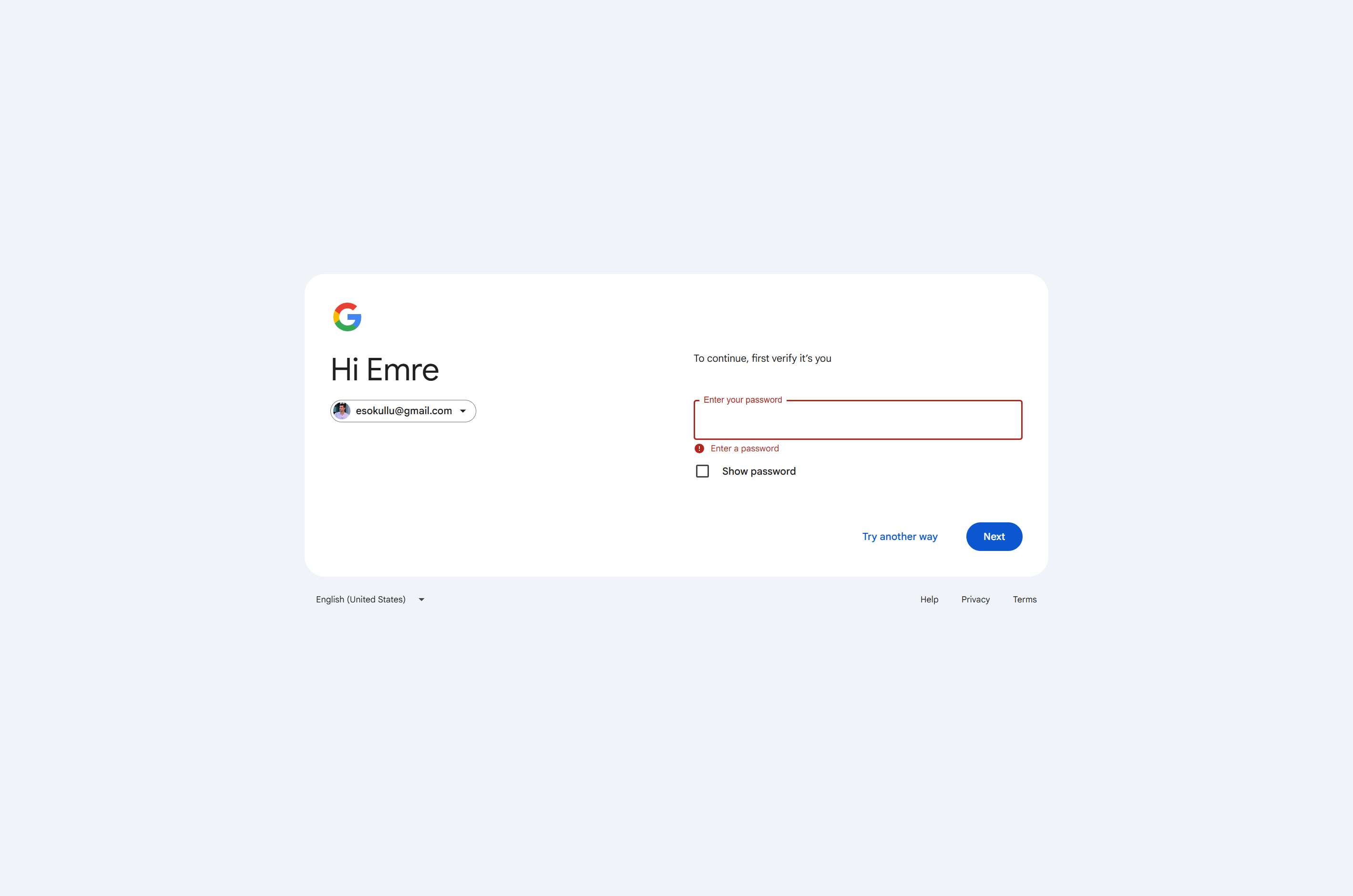 Google sign-in password error screenshot used for the vision model comparison